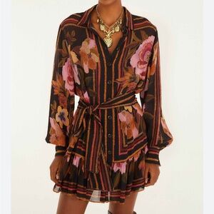 FARM Rio Multicolor Floral Belted Long Sleeve Mini Dress - Brand New!